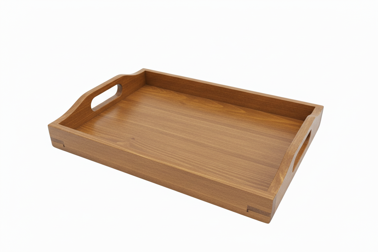 Handmade Wooden Serving Tray – Rustic Natural Breakfast & Coffee Tray with Handles for Kitchen and Home Decor